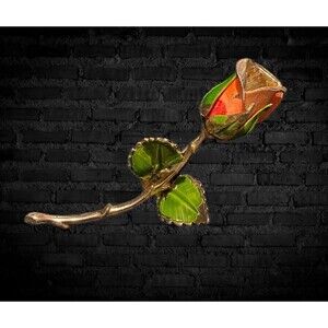 VINTAGE GIOVANNI ROSE FLOWER GOLD PINK GREEN ENAMEL PIN BROOCH. Paint Chipped.